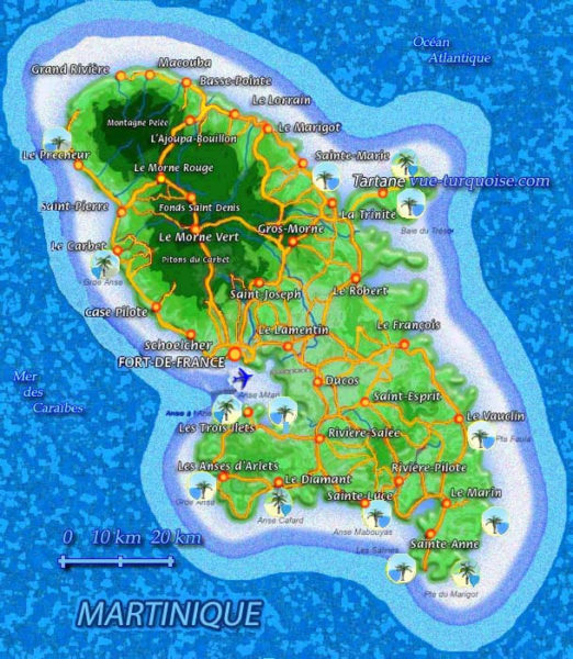 Carte des plages en Martinique Vue Turquoise