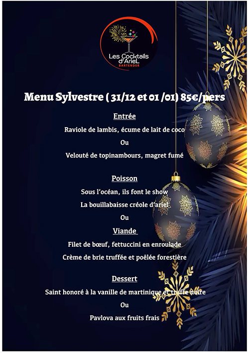 Menu Saint Sylvestre Martinique Ariel