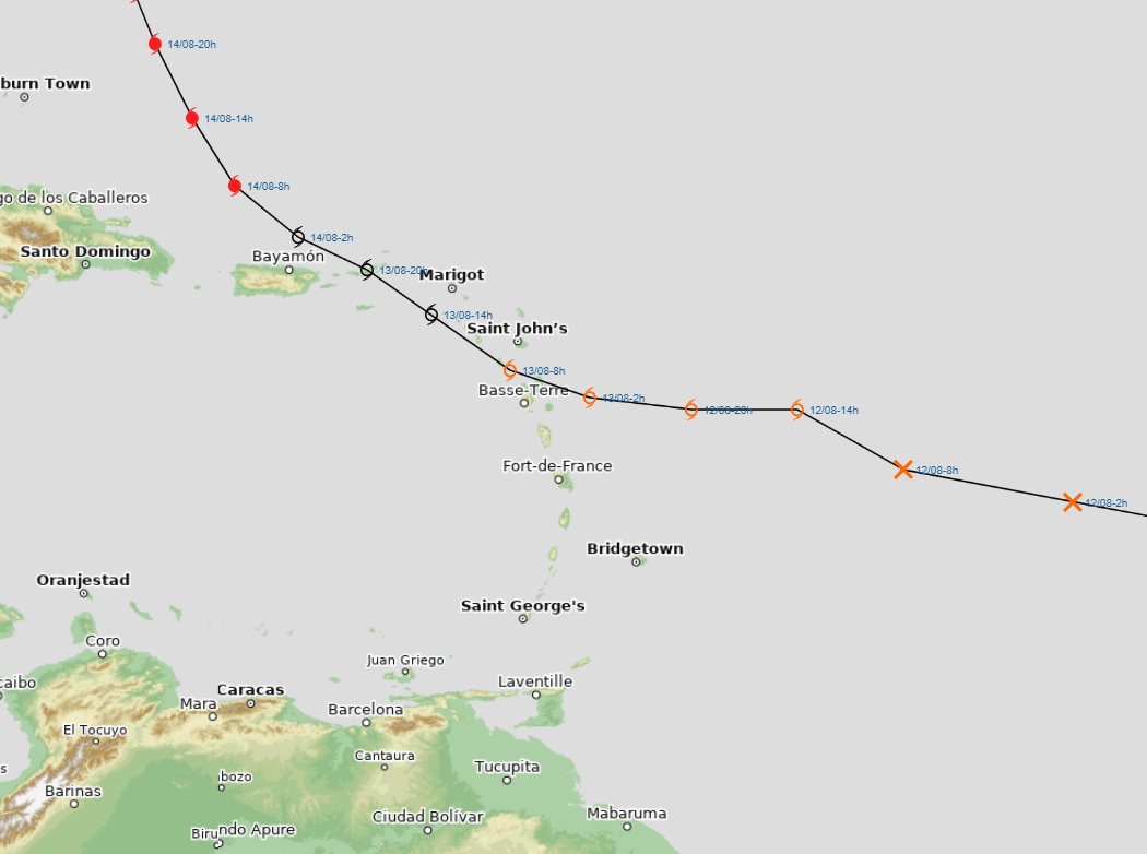 Carte du passage du Dernier Ouragan Ernesto (2024)