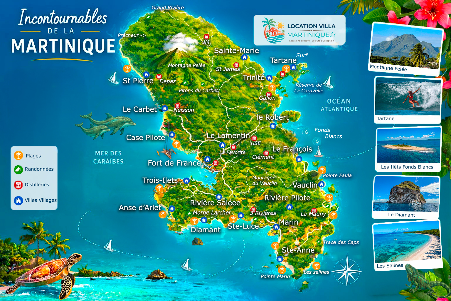 Carte interactive de la Martinique sur Location Villa Martinique.fr pour choisir une villa par commune